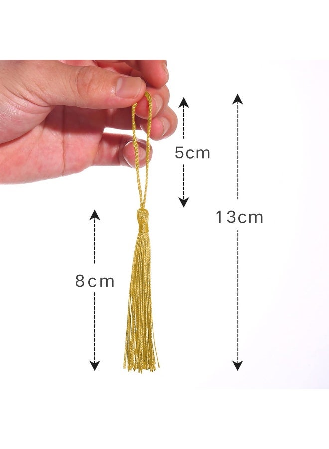 دوغي 100 قطعة من شرابات خيوط حريرية ناعمة ذهبية فاتحة 13 سم / 5 بوصة مصنوعة يدوياً مع حلقة للقيام بصنع المجوهرات، مشاريع الأعمال اليدوية، وعلامات الكتب - Image 5