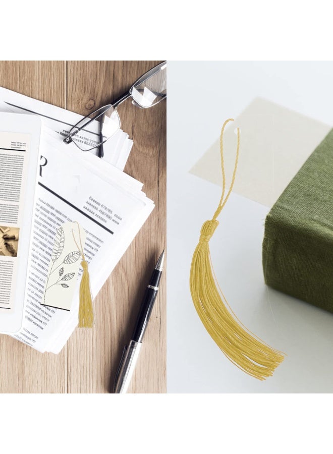 دوغي 100 قطعة من شرابات خيوط حريرية ناعمة ذهبية فاتحة 13 سم / 5 بوصة مصنوعة يدوياً مع حلقة للقيام بصنع المجوهرات، مشاريع الأعمال اليدوية، وعلامات الكتب - Image 4