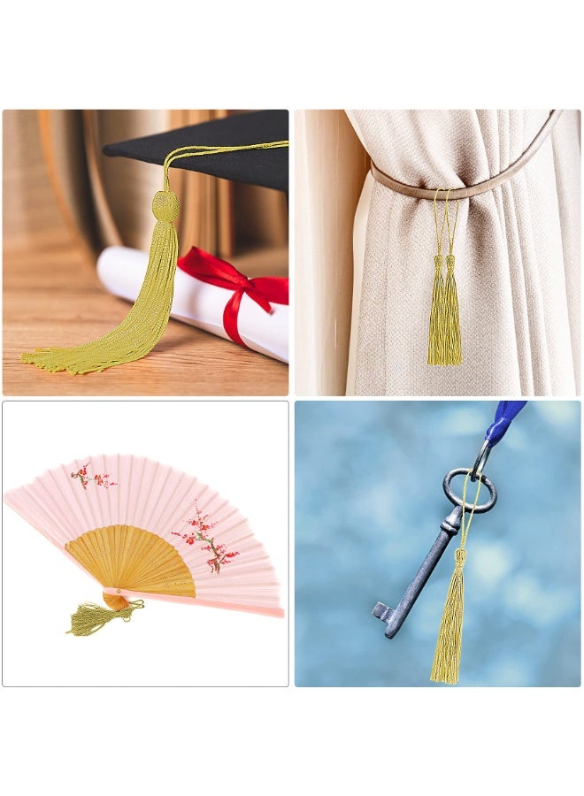 دوغي 100 قطعة من شرابات خيوط حريرية ناعمة ذهبية فاتحة 13 سم / 5 بوصة مصنوعة يدوياً مع حلقة للقيام بصنع المجوهرات، مشاريع الأعمال اليدوية، وعلامات الكتب - Image 3