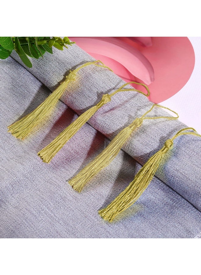 دوغي 100 قطعة من شرابات خيوط حريرية ناعمة ذهبية فاتحة 13 سم / 5 بوصة مصنوعة يدوياً مع حلقة للقيام بصنع المجوهرات، مشاريع الأعمال اليدوية، وعلامات الكتب - Image 2