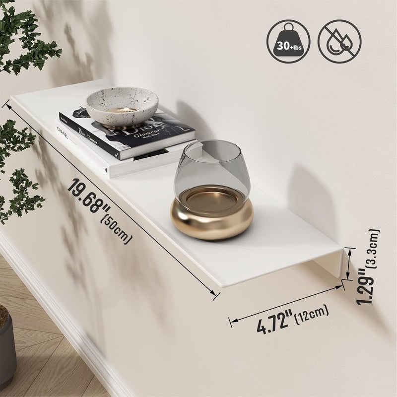 Danpoo White Floating Shelf for Wall Storage, Metal Wall Shelves for Living Room/Bathroom/Kitchen, Bedroom, 20” Long Display Shelf for Collectibles - Image 3