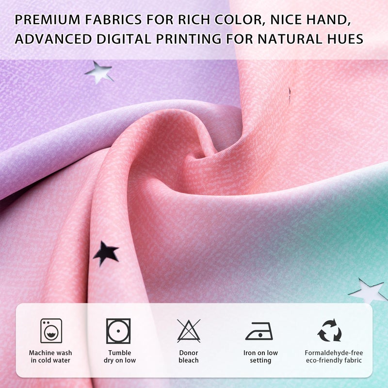 XiDi Curtains for Nursery Girls Bedroom Decor 84 Inches Long, Full Blackout for Kids Princess Room, Colorful Rainbow Design, Unicorn Wall Decor Ombre Curtains, Pink/Purple/Green, W34 X L84 2 Panels - Image 3
