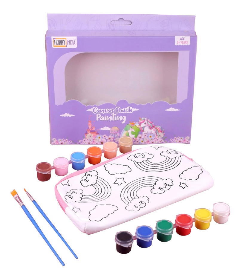 HOBBY INDIA DIY Canvas Pouch Painting Kit Set for Kids Pre-Printed Art & Craft for Girls Creative Activity Age 3,4,5, 6,7,8+ with Zipper Color & Brush (Rainbow) - Image 4