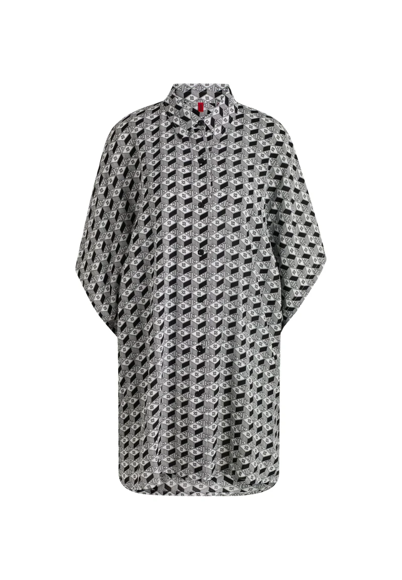 Short-sleeved beach dress with all-over logo print