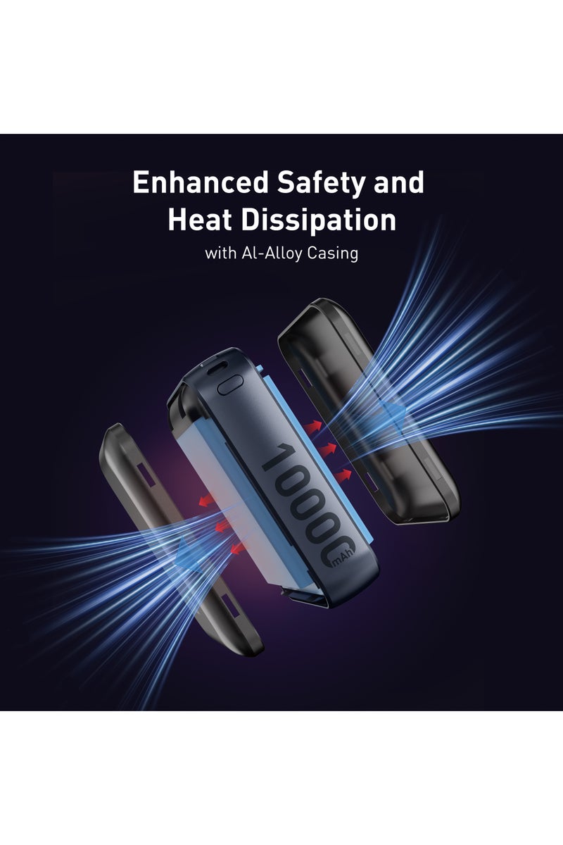 جودا شاحن متنقل JODA Metix 10 بسعة 10000 مللي أمبير - شحن سريع بقوة 22.5 واط مع كابل USB-C مدمج، حجم فائق الصغر، وهيكل من سبائك الألومنيوم لتعزيز الأمان - لون أسود - Image 2