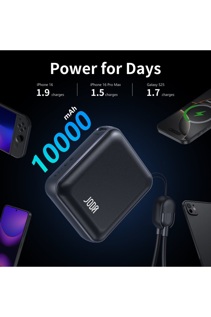 جودا شاحن متنقل JODA Metix 10 بسعة 10000 مللي أمبير - شحن سريع بقوة 22.5 واط مع كابل USB-C مدمج، حجم فائق الصغر، وهيكل من سبائك الألومنيوم لتعزيز الأمان - لون أسود - Image 4
