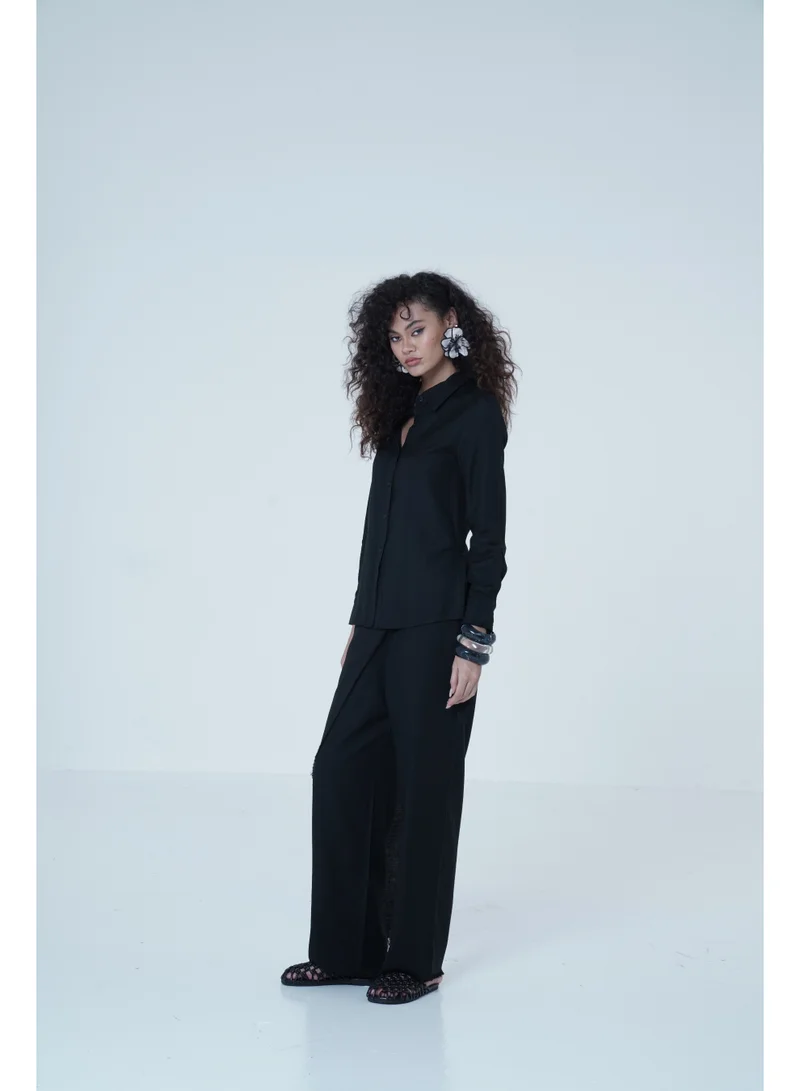 Ashita Fernandes  Straight-Leg Linen Pants – Black for Women | Best Price UAE