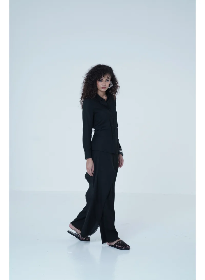 أشيتا فرنانديز Straight-Leg Linen Pants – Black