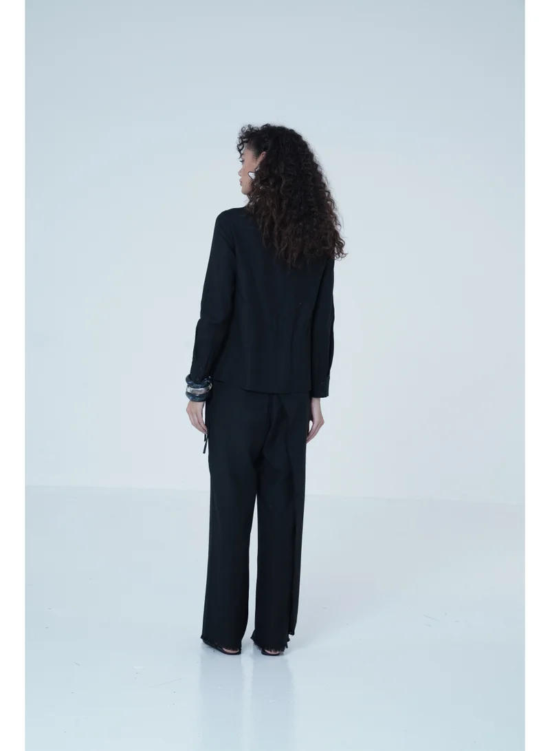 Ashita Fernandes  Straight-Leg Linen Pants – Black for Women | Best Price UAE
