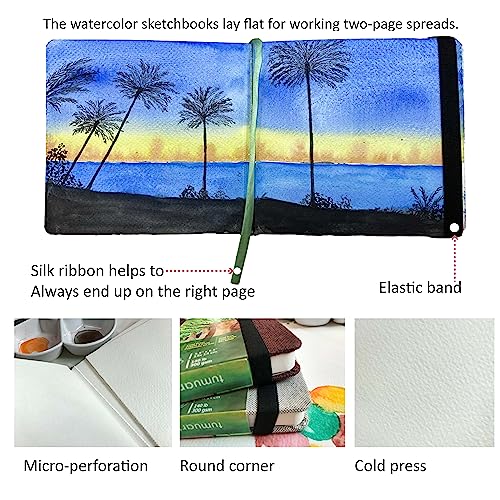 tumuarta Watercolor Journal,140 LB, 300 GSM, Cotton Paper, Cold Press, 24 Sheets, 48 Pages, Watercolor Paper Sketchbooks for Use As Travel Notebook and Mixed Media Pad, 5.5x5.5 - Image 2