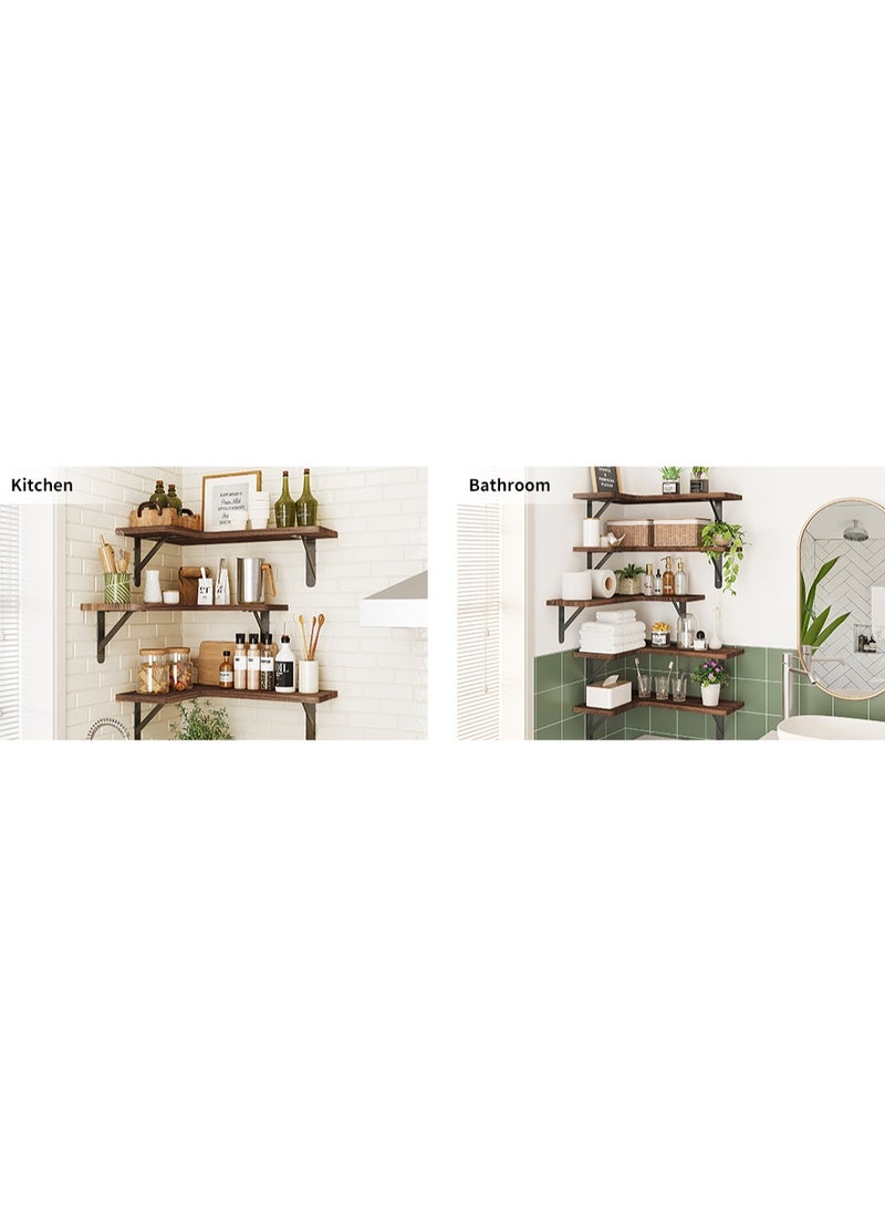 Floating Shelves for Wall, Rustic Wood Wall Mounted Corner Shelf for Bathroom, Kitchen, Bedroom, Home Decor, Laundry Room, Living Room - Image 3