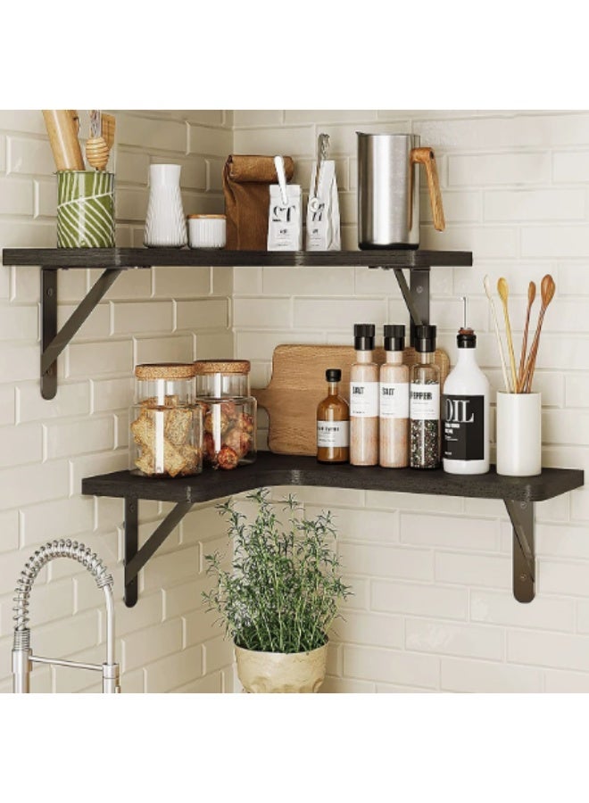 Floating Shelves for Wall, Rustic Wood Wall Mounted Corner Shelf for Bathroom, Kitchen, Bedroom, Home Decor, Laundry Room, Living Room - Image 1