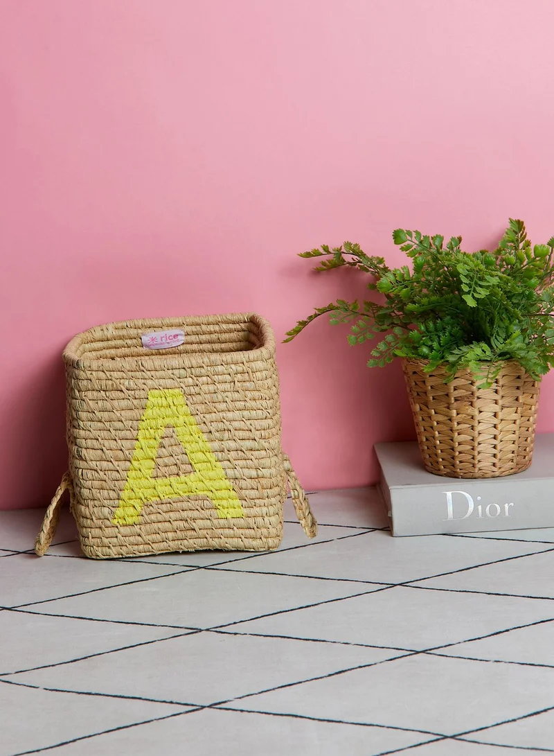 Rice A Initial Raffia Sqaure Basket