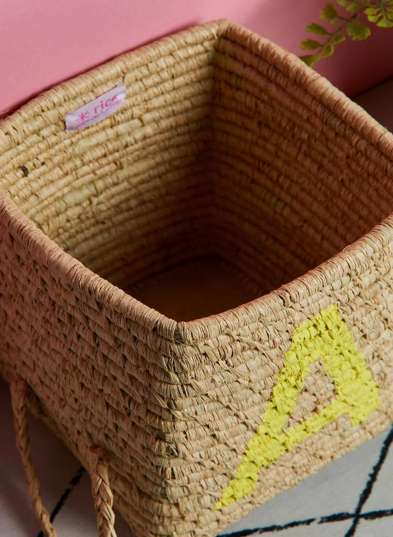 Rice A Initial Raffia Sqaure Basket