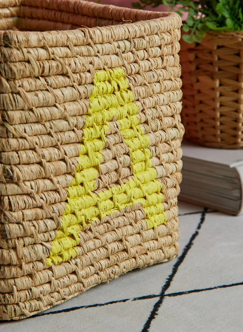 Rice A Initial Raffia Sqaure Basket