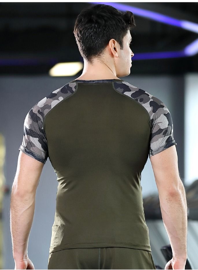 Men Quick Dry Breathable Sports T-Shirt Army Green  - Image 2