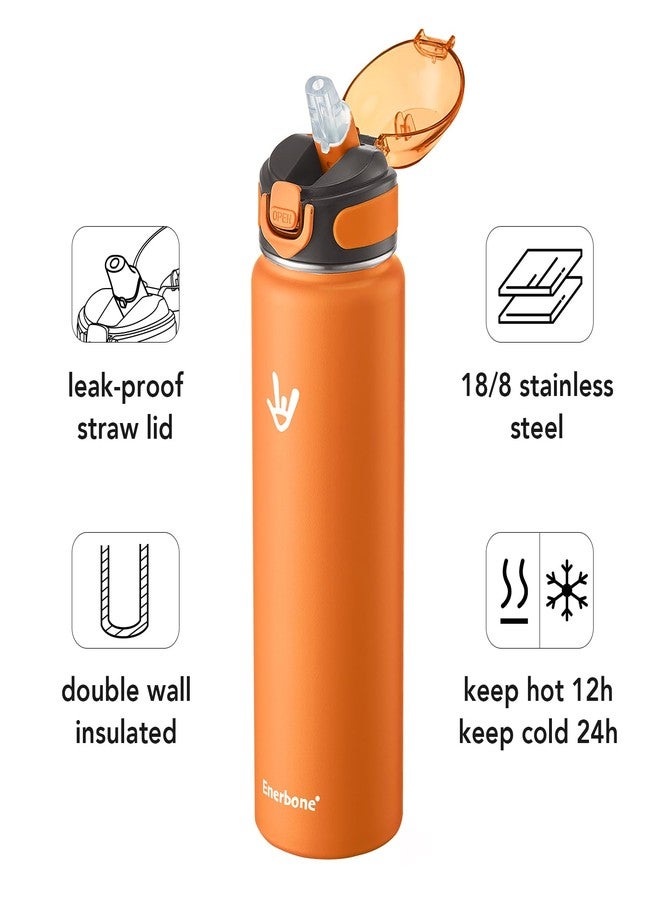 Enerbone زجاجة مياه معزولة من إنيربوين، سعة 32 أونصة، مصنوعة من الفولاذ المقاوم للصدأ، مزودة بحزام حمل، ترمس معزول بجدار مزدوج بتقنية التفريغ، زجاجة رياضية مانعة للتسرب مع ماصة، تحافظ على المشروبات ساخنة أو باردة لساعات. - Image 2