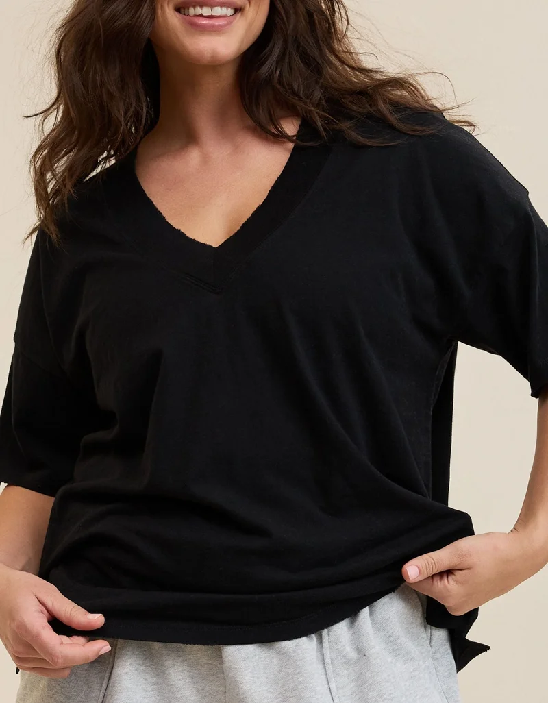 Aerie  Aerie Distressed Basic V-Neck Boyfriend T-Shirt for Women | Best Price UAE