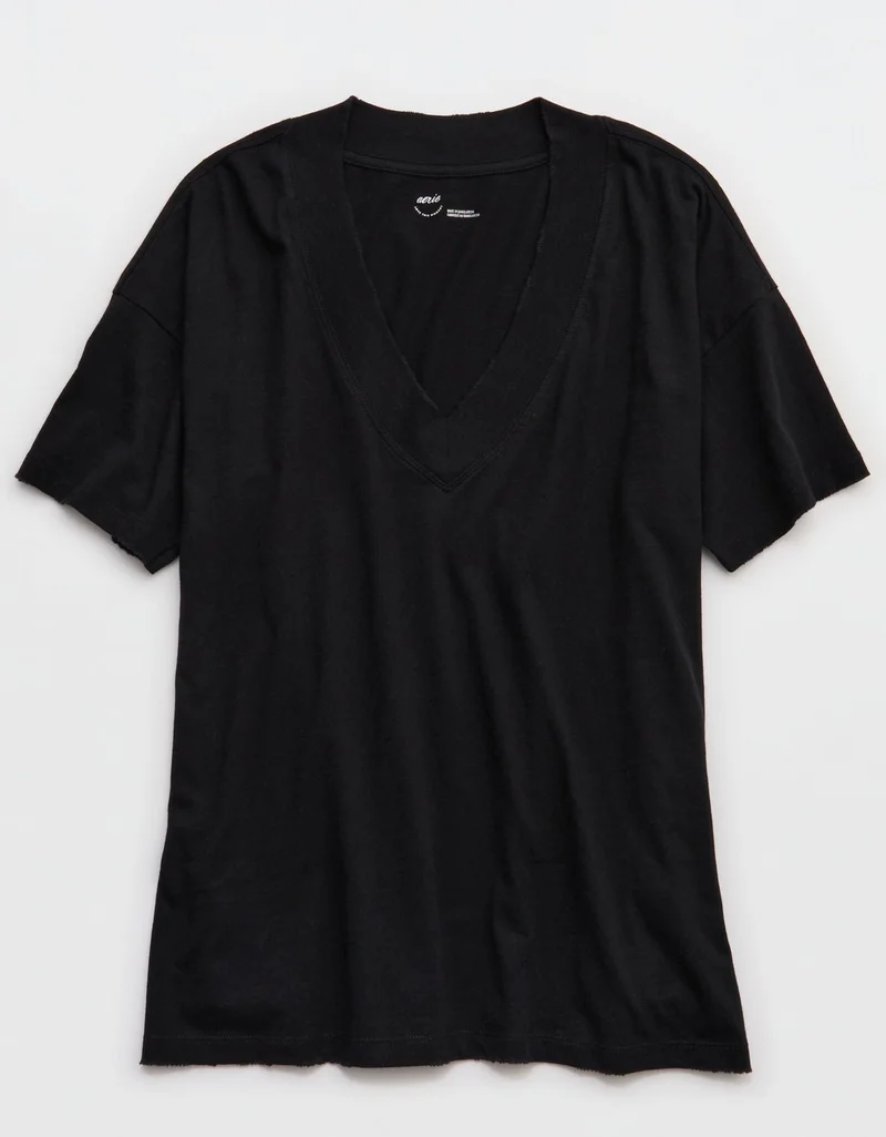 Aerie  Aerie Distressed Basic V-Neck Boyfriend T-Shirt for Women | Best Price UAE