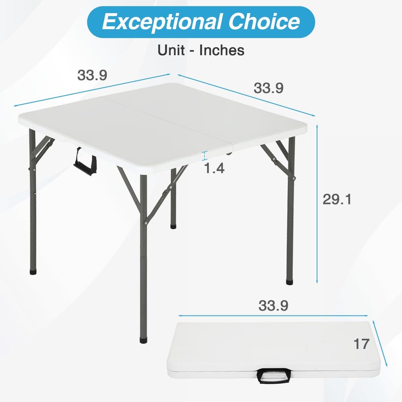 FDW 34" Folding Card Table Plastic, Portable Square Height, Perfect for Party and Parties Backyard Events, White - Image 3