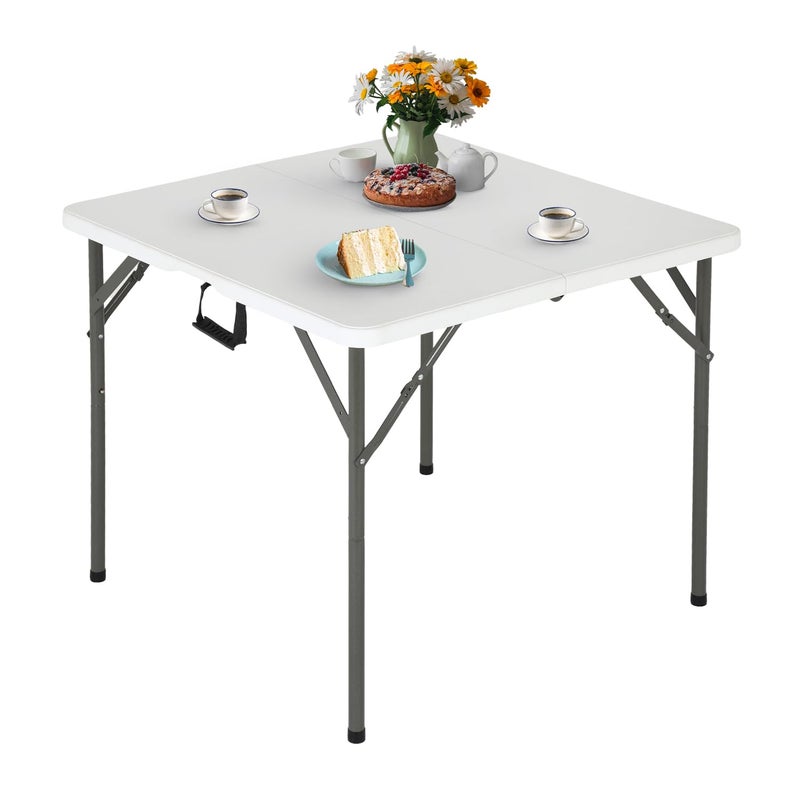 FDW 34" Folding Card Table Plastic, Portable Square Height, Perfect for Party and Parties Backyard Events, White - Image 1