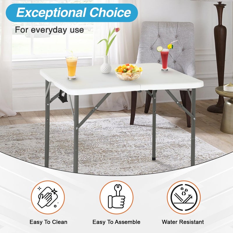 FDW 34" Folding Card Table Plastic, Portable Square Height, Perfect for Party and Parties Backyard Events, White - Image 4