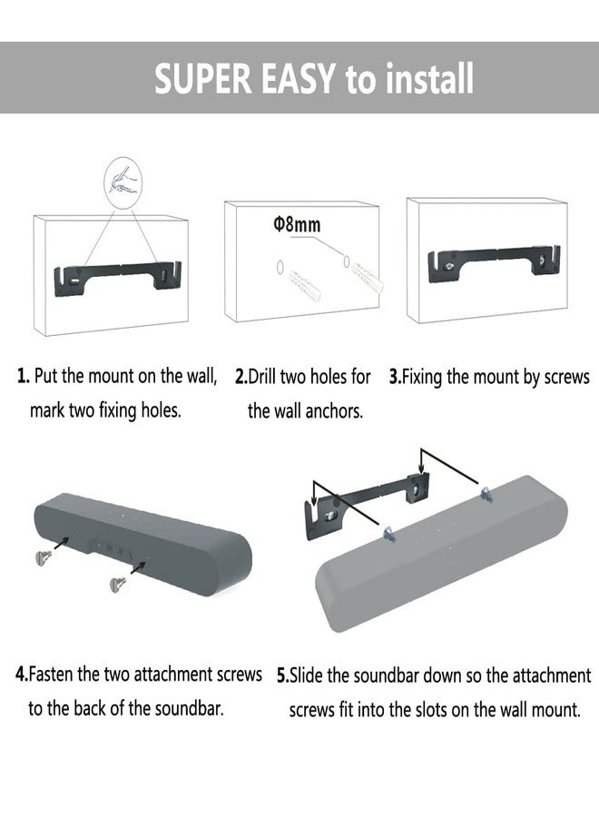 EMAQUIN Wall Mount Bracket for SONOS RAY Soundbar(Sturdy Metal,Enduring Paint Finish,Easy Install on The Wall,Compatible with Sonos Ray,White) - Image 4