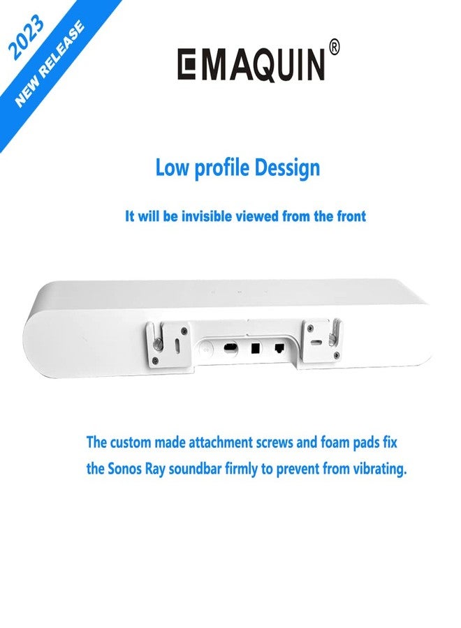 EMAQUIN Wall Mount Bracket for SONOS RAY Soundbar(Sturdy Metal,Enduring Paint Finish,Easy Install on The Wall,Compatible with Sonos Ray,White) - Image 2