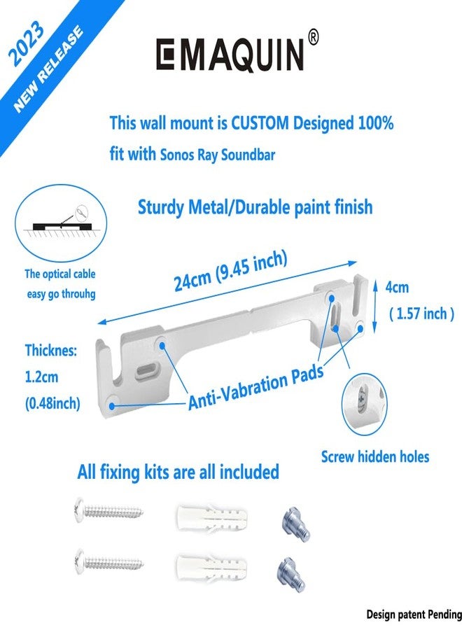 EMAQUIN Wall Mount Bracket for SONOS RAY Soundbar(Sturdy Metal,Enduring Paint Finish,Easy Install on The Wall,Compatible with Sonos Ray,White) - Image 3