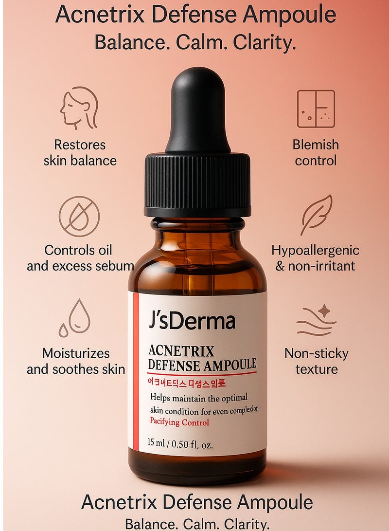 J'sDerma Highly concentrate Blemish Control & Acne Care serum with Niacinamide and Centella Asiatica Extract Acnetrix Defense Ampoule – 15ml - Image 2