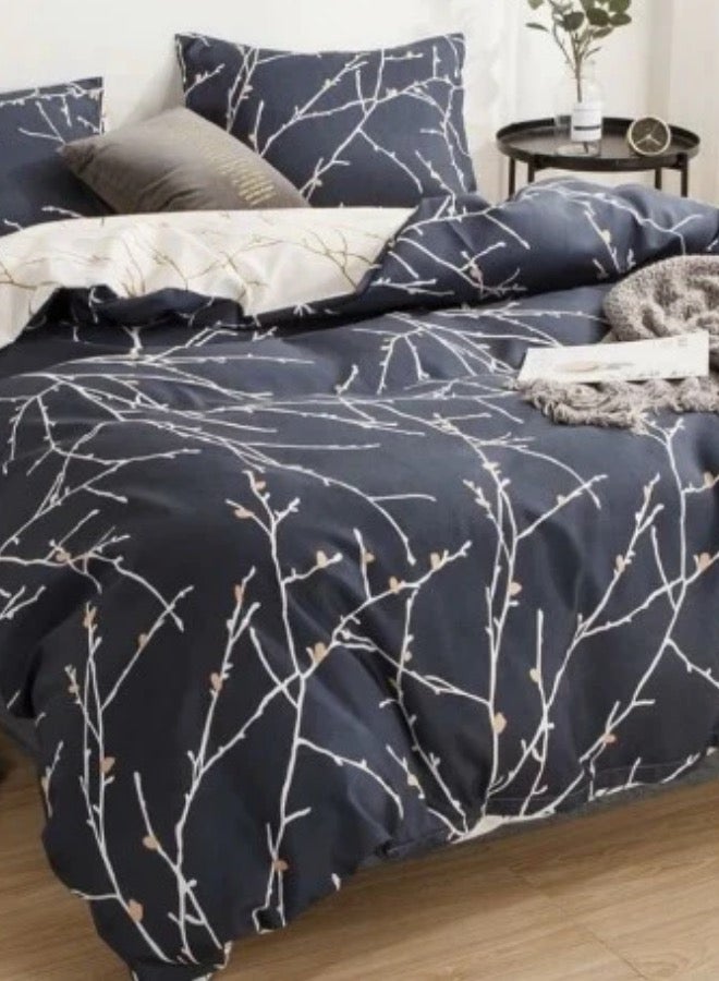 LUNA Home King Size 6 Piece Reversible Duvet Cover Set Blue Twigs Design.  - Image 1