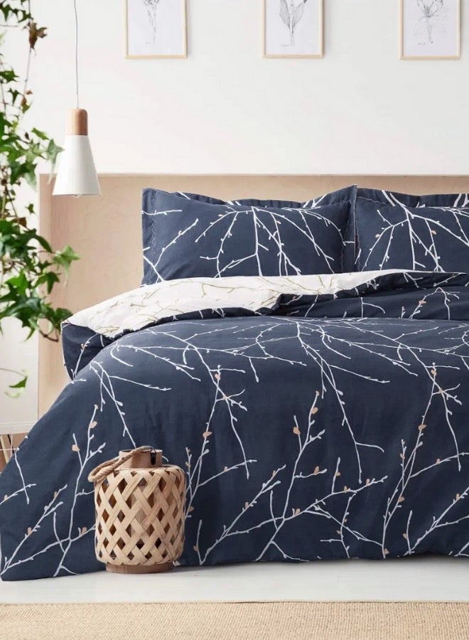 LUNA Home King Size 6 Piece Reversible Duvet Cover Set Blue Twigs Design.  - Image 2