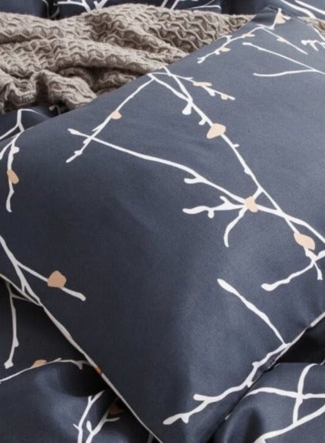 LUNA Home King Size 6 Piece Reversible Duvet Cover Set Blue Twigs Design.  - Image 4