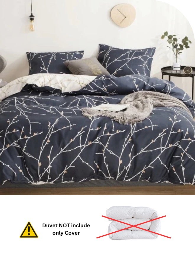 LUNA Home King Size 6 Piece Reversible Duvet Cover Set Blue Twigs Design.  - Image 3