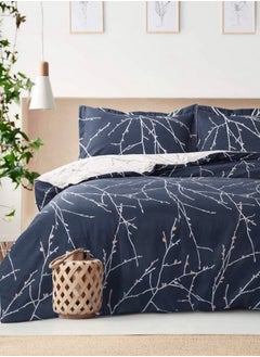 LUNA Home King Size 6 Piece Reversible Duvet Cover Set Blue Twigs Design.  - Image 2