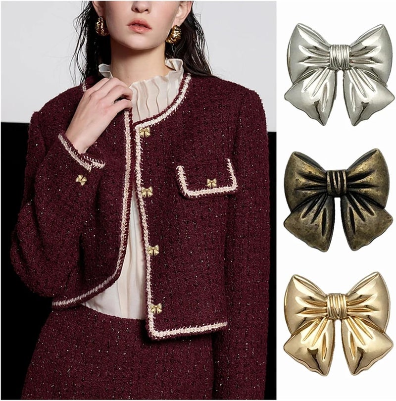 10pcs Cute 3D Bow Metal Buttons 15/20/25mm Vintage Button Gold Silver Bronze Button for Women's Dresses, Blouses, DIY Crafts(Gold,25mm-0.98in-10pcs) - Image 2