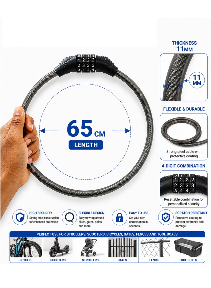 DBLEW Bicycle Combination Lock – Durable 4-Digit Code Lock for Bikes, Scooters & E-Bikes, Anti-Theft Steel Cable - Image 2