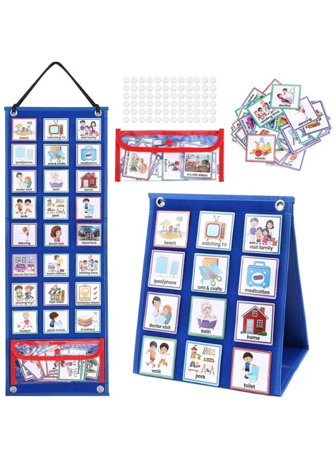 Generic Children's Visual Schedule, 2-in-1 Daily Visual Planner, Chore Sheet with 96 Children's Routine Cards, Autism Learning Materials, Behaviour Tools, Wall Planner, Desktop Pocket Sheet  - Image 1
