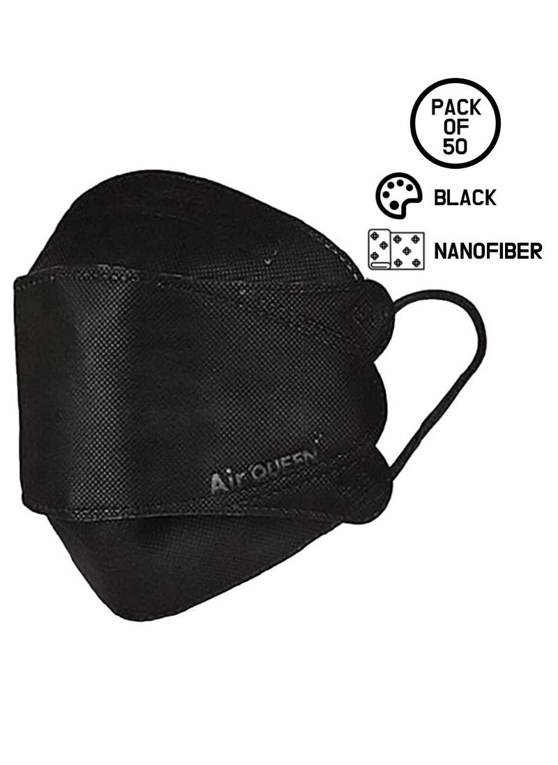 Air QUEEN Pack Of 50 Pieces Nanofiber Filter Face Mask For Adults Face Mask Black  - Image 1