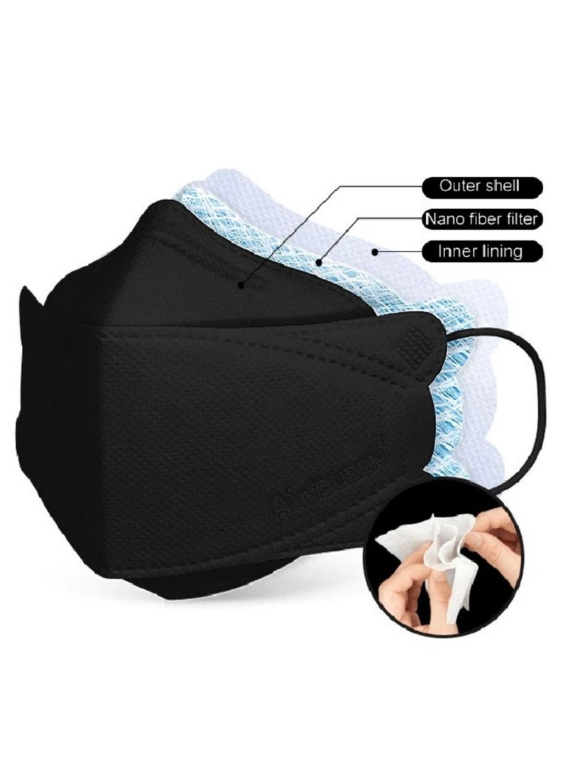Air QUEEN Pack Of 50 Pieces Nanofiber Filter Face Mask For Adults Face Mask Black  - Image 2