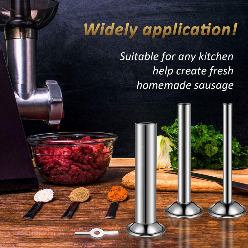 Mudder 4 Pieces Sausage Stuffer Kit 3 Different Sizes Stainless Steel Grinder Tubes with Sausage Stuffer Ring for Size 5 Meat Grinder Food Maker Kit - Image 5