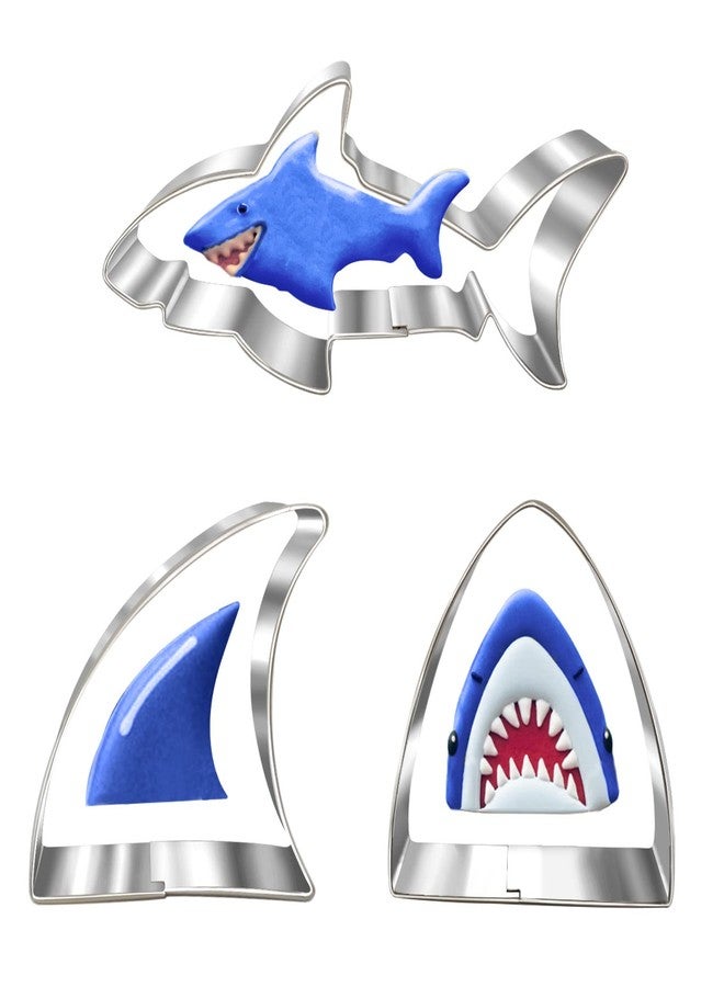 LUBTOSMN Large Shark Cookie Cutter Set-3 Pices-White Shark, Shark Fin, Shark Bite-Cookie Cutters Molds for Shark Themed Birthday Pool Party Supplies - Image 1