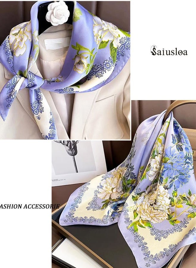 Saiusloa Neck Scarf For Womens Silky Head Scarves Hair Bandanas Square Scarf Fashion Accessories lightweight 27.5 * 27.5inch, 31-purple Peony, 27.5*27.5inch - Image 5