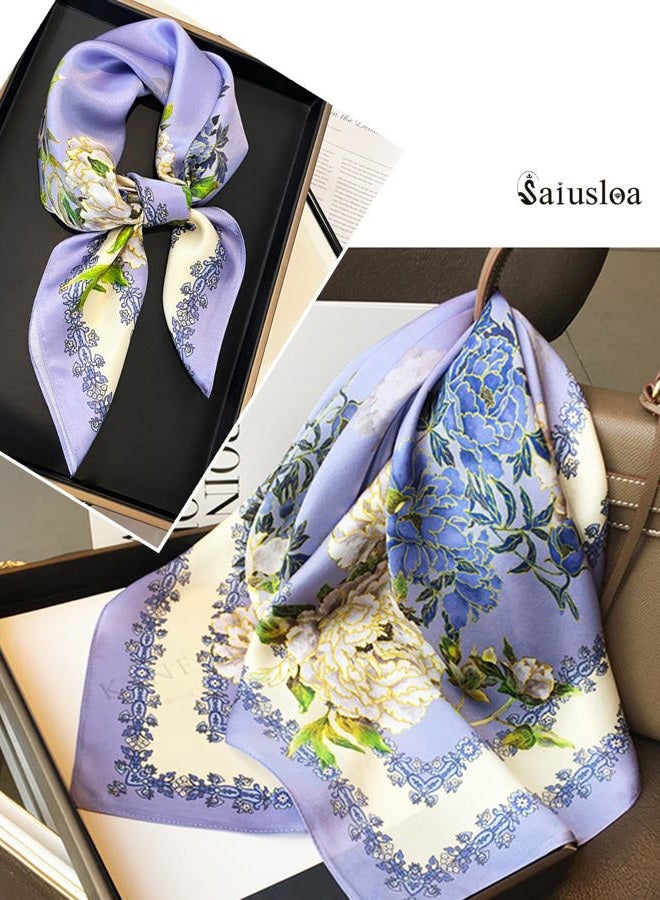 Saiusloa Neck Scarf For Womens Silky Head Scarves Hair Bandanas Square Scarf Fashion Accessories lightweight 27.5 * 27.5inch, 31-purple Peony, 27.5*27.5inch - Image 2
