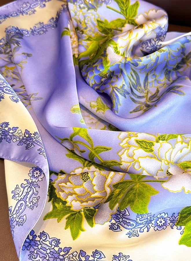 Saiusloa Neck Scarf For Womens Silky Head Scarves Hair Bandanas Square Scarf Fashion Accessories lightweight 27.5 * 27.5inch, 31-purple Peony, 27.5*27.5inch - Image 4