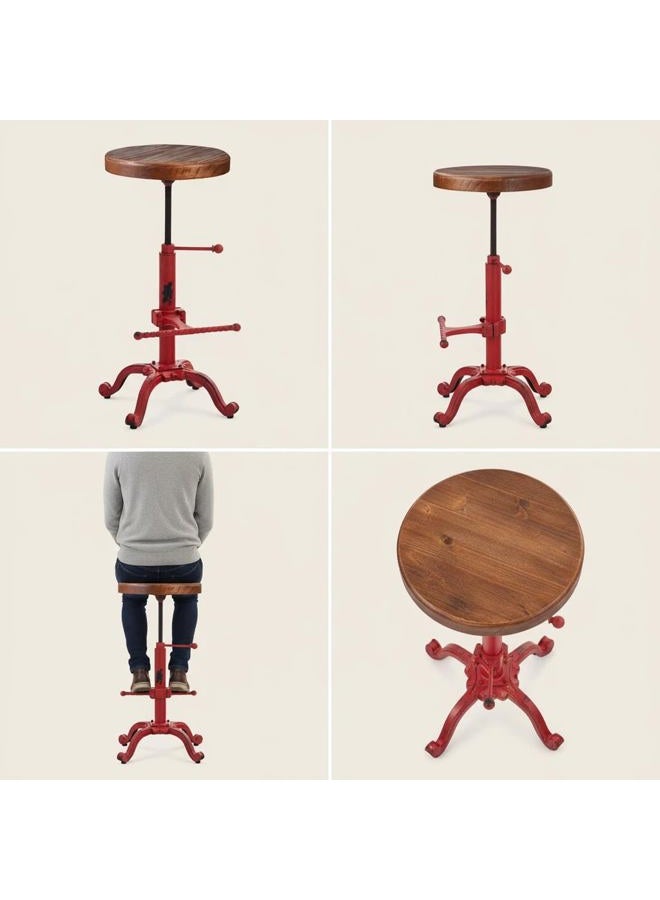 Topower Industrial Retro Vintage Farm Wooden Tractor Stool Kitchen Swivel Height Adjustable bar Stool (Antique Red) - Image 4
