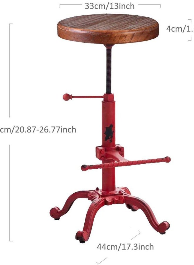 Topower Industrial Retro Vintage Farm Wooden Tractor Stool Kitchen Swivel Height Adjustable bar Stool (Antique Red) - Image 2