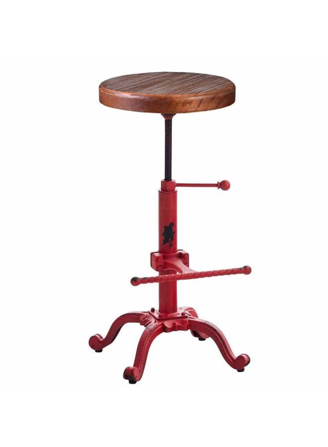 Topower Industrial Retro Vintage Farm Wooden Tractor Stool Kitchen Swivel Height Adjustable bar Stool (Antique Red) - Image 1