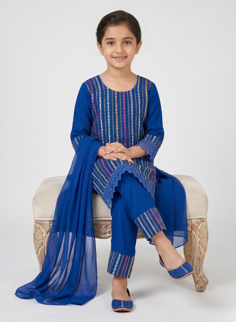 babyqlo Girls Blue Embellished Kurta Pant Set - Image 4