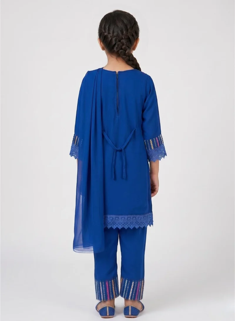 babyqlo Girls Blue Embellished Kurta Pant Set
